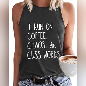 🆕 Women's Sleeveless Heathered Grey & Funny Screen Print T-shirt